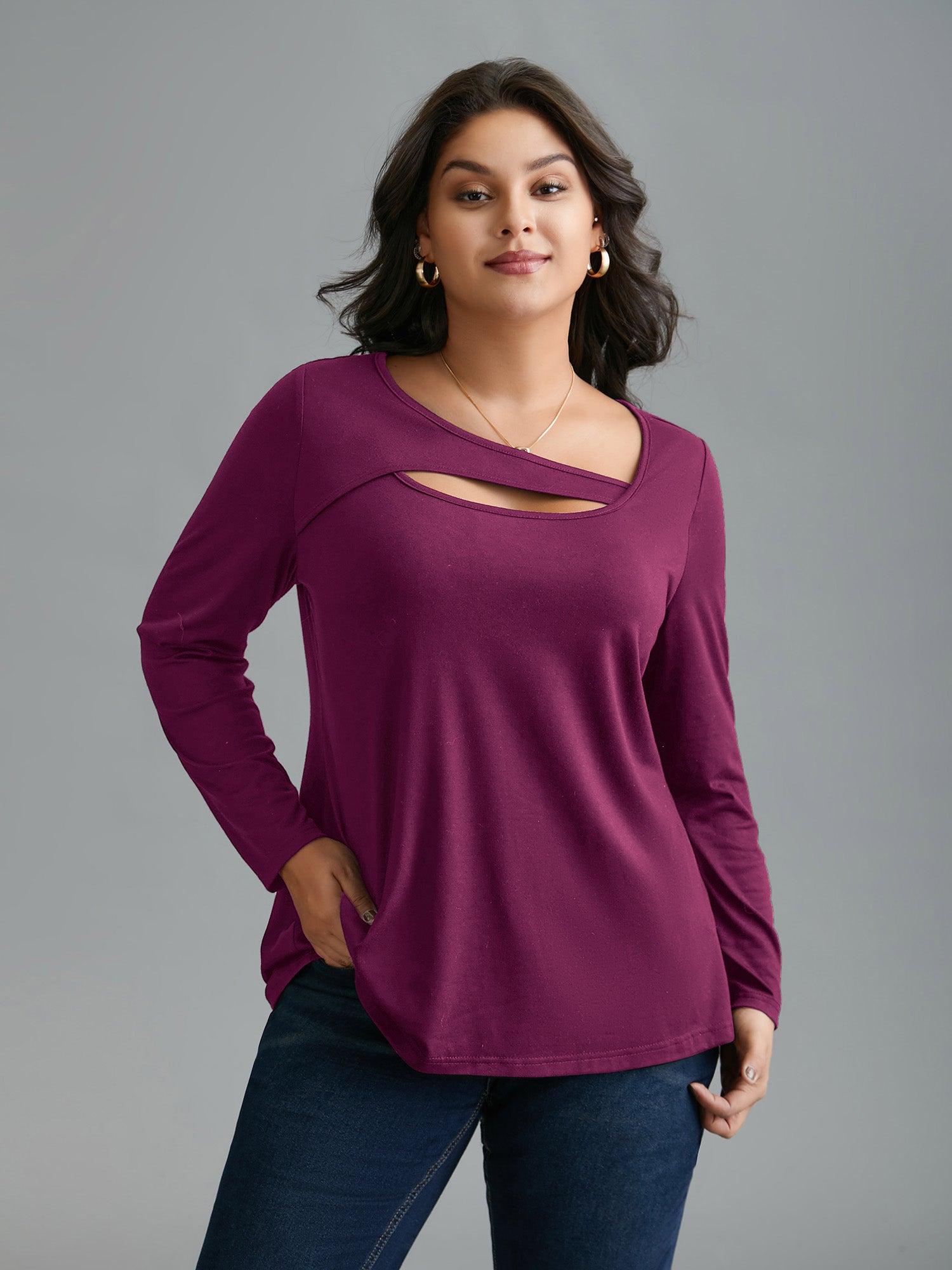 Asymmetrical Neckline Long Sleeve T-shirt