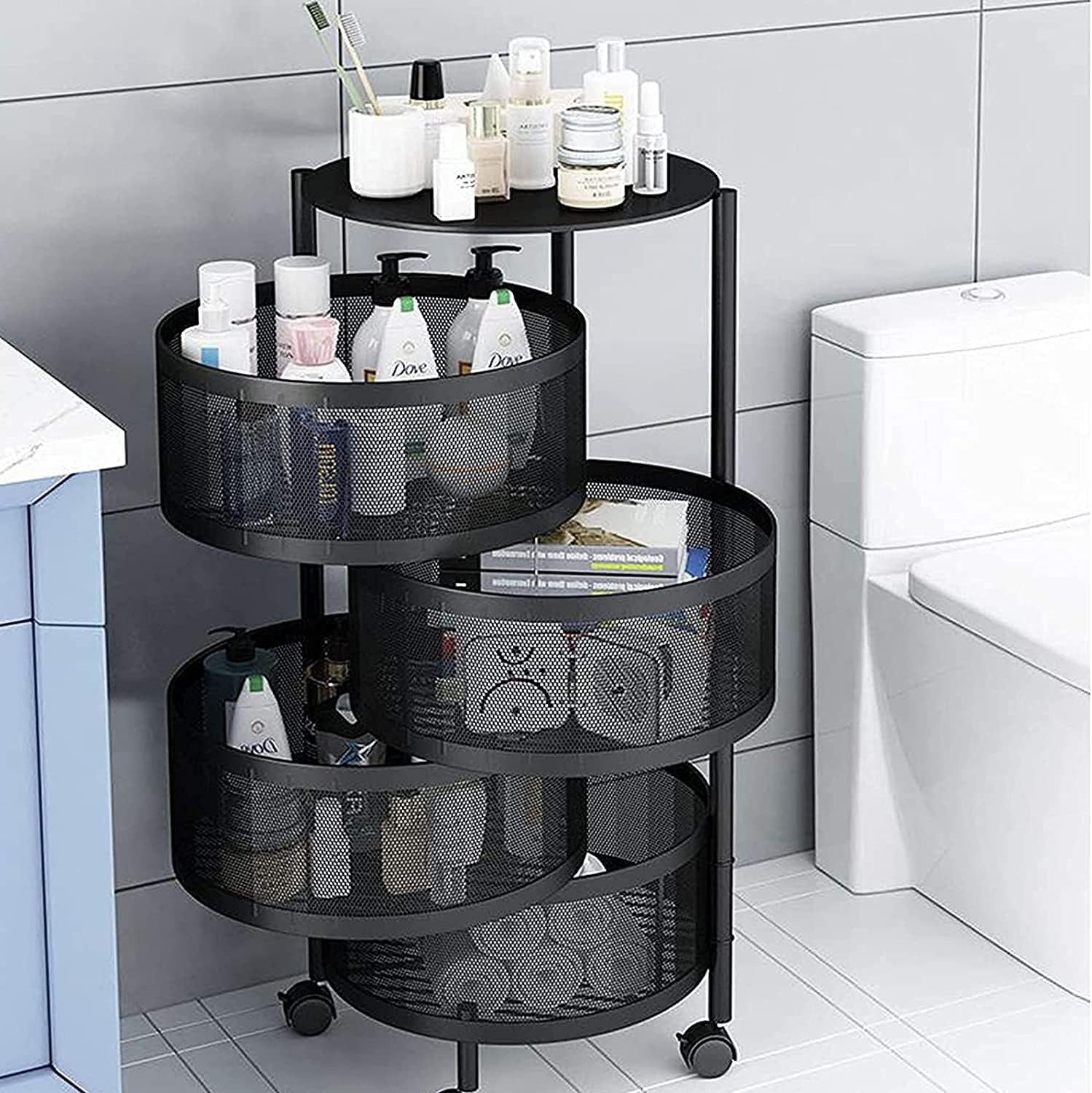 4 Layer Round Shelf. Rotatable  Vegetable Rack with Wheels