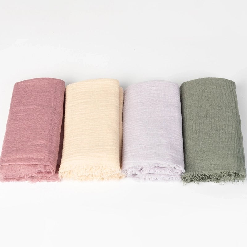 Hot Selling Women's Cotton And Linen Solid Color Baotou Scarf Cover Pleated Short Beard Headscarf
