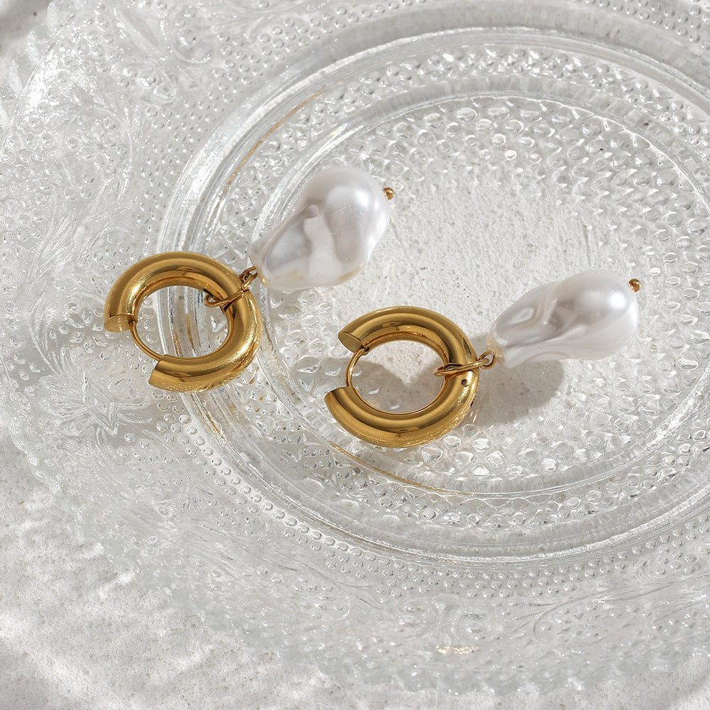 Fashion Ellipse Droplet Stainless Steel 18K Gold Plated Earrings