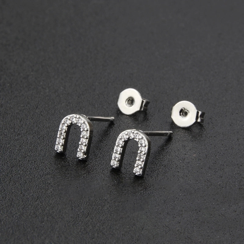 1 Pair Fashion Letter Inlay Copper Zircon Gold Plated Ear Studs