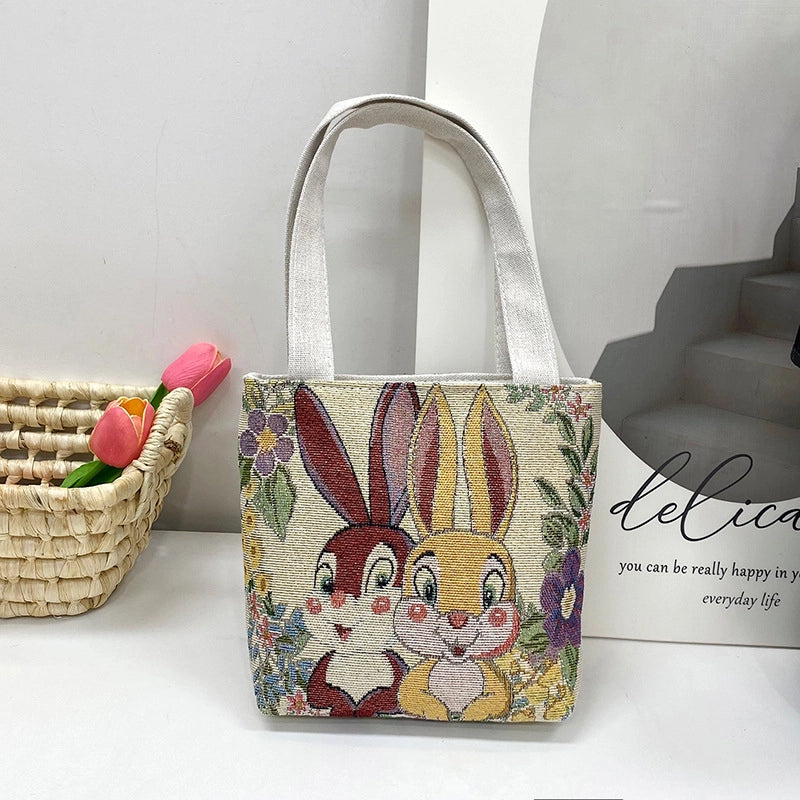 Women's Small Spring&Summer Canvas Printing Cute Open Handbag