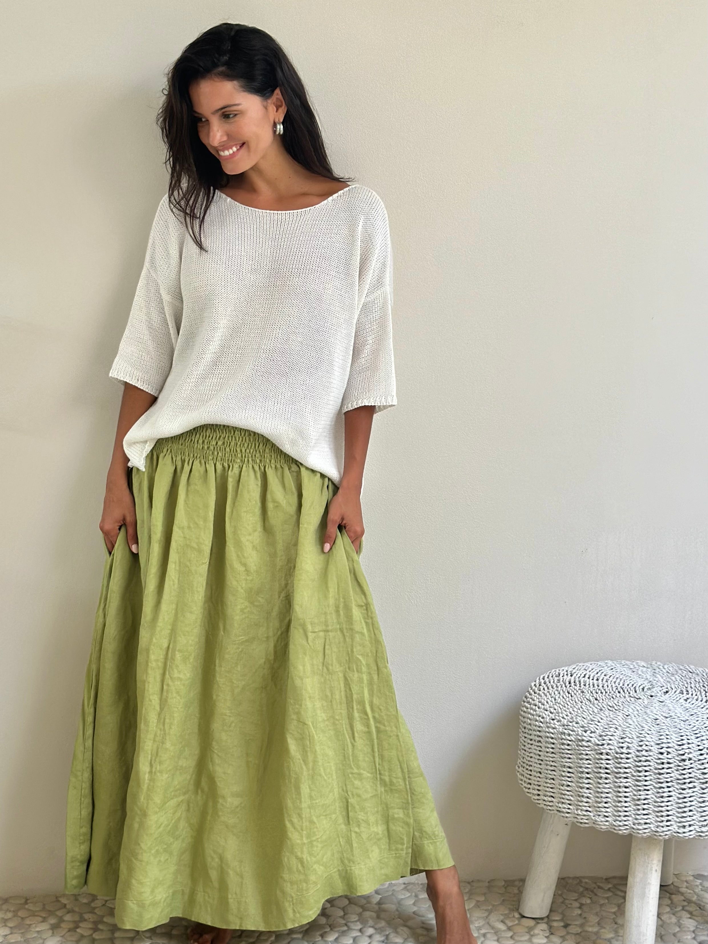 lulu skirt - avocado linen