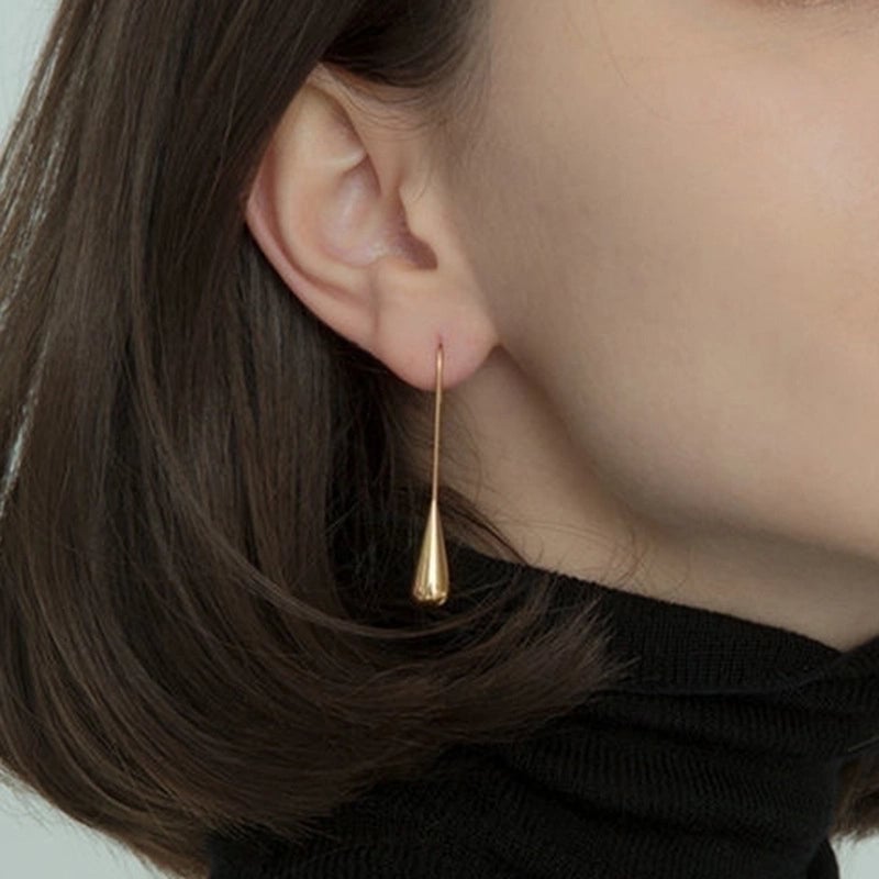 1 Pair Minimalist Water Droplets Titanium Steel Plating Drop Earrings