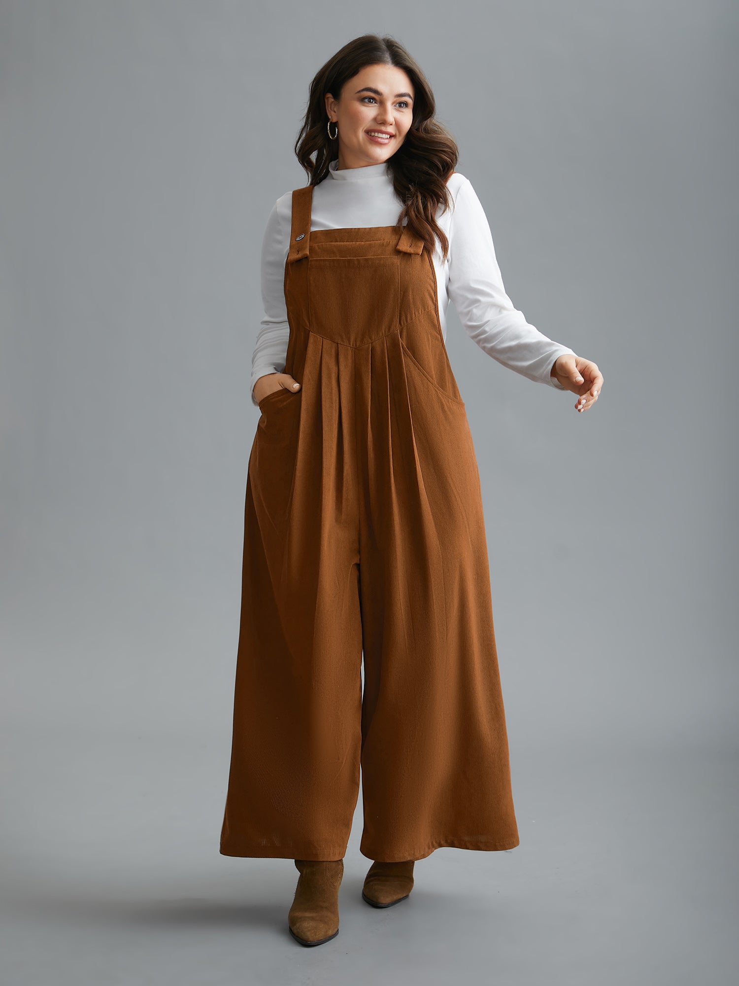 Plain Chest Pocket Pleated Jumpsuit