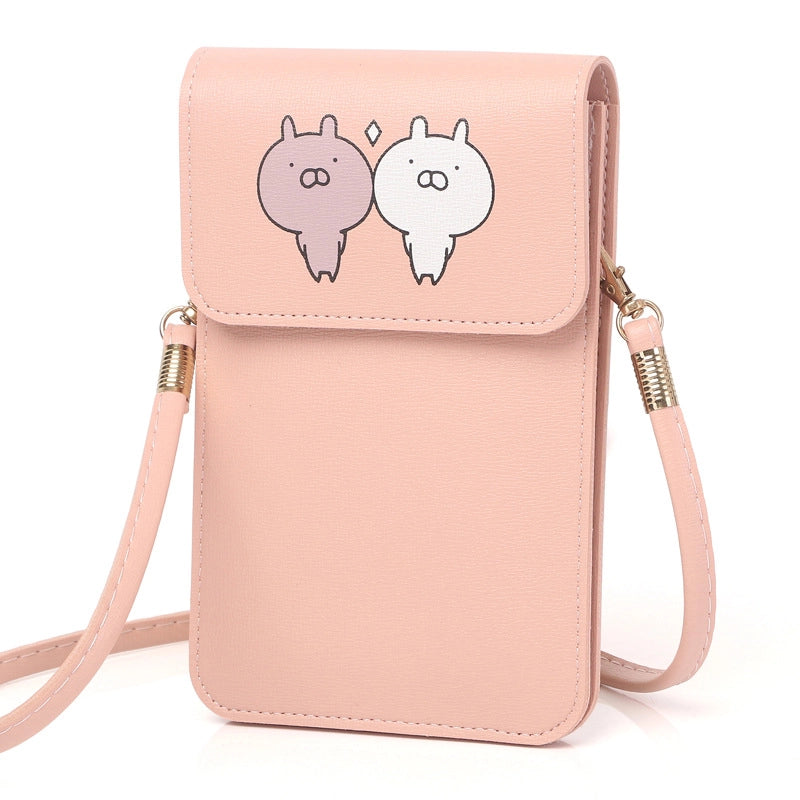 Women's Pu Leather Cartoon Cute Sweet Square Buckle Phone Wallets