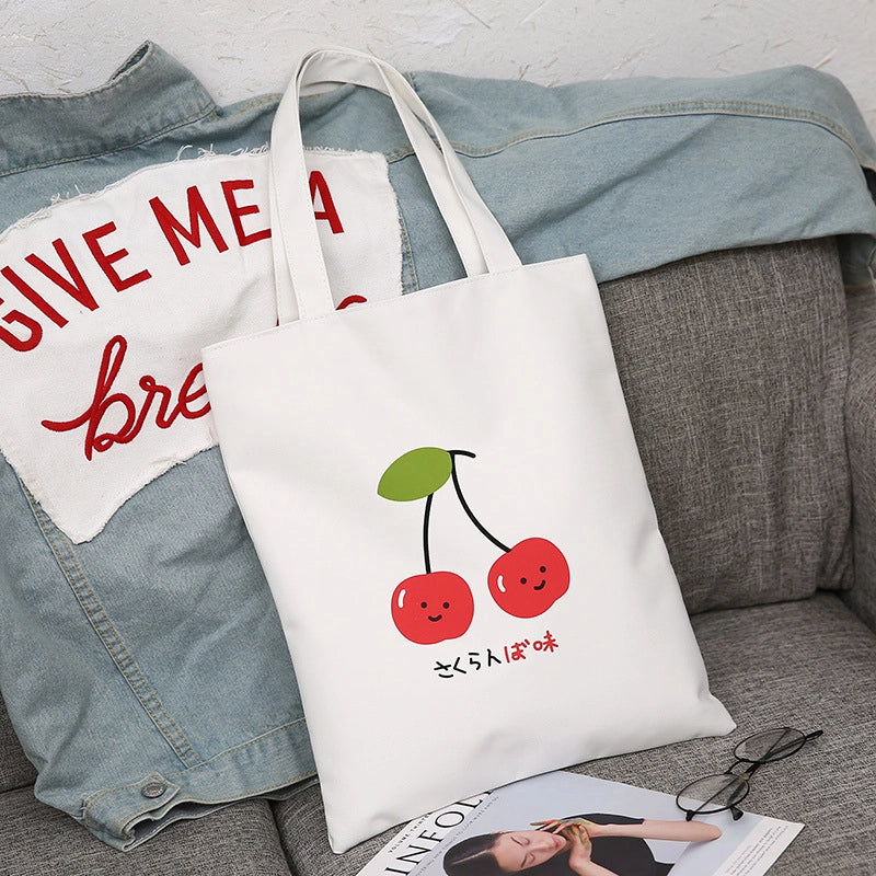 Women's Nylon Cherry Fruit Flower Cute Sewing Thread Square Zipper Tote Bag