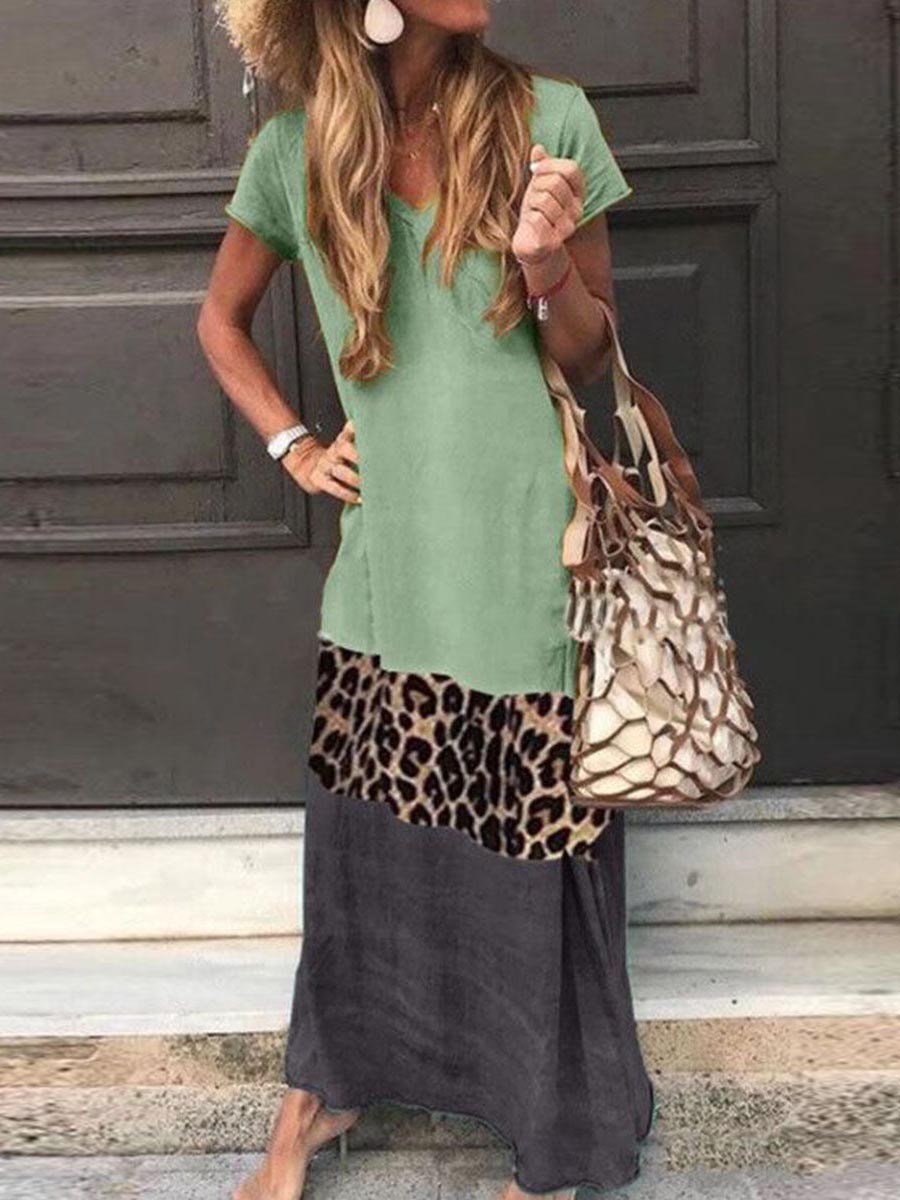 Fashion Sweet Print Patchwork V Neck Printed Dress Dresses(4 Colors)