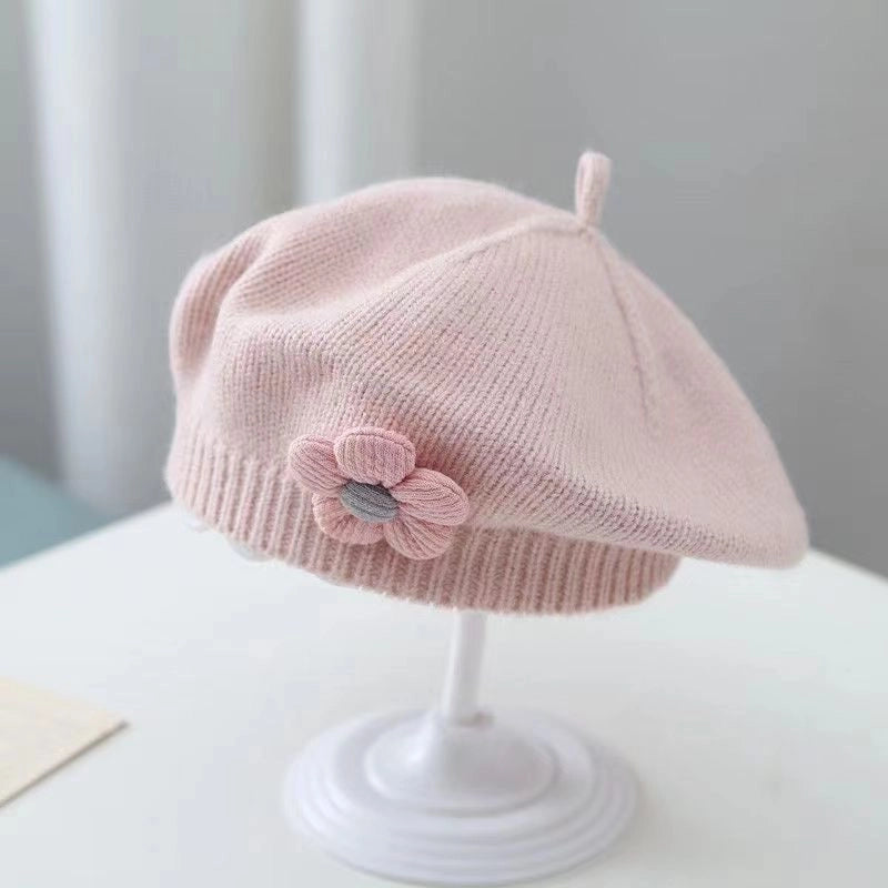 Baby Hat Autumn And Winter Baby Girls' Cute Flower Beret Children's Wool Hat Girls' Knitted Painter Hat Fashion