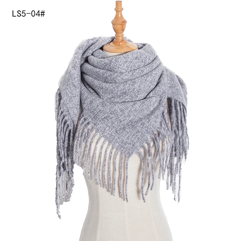 Scarf Women Tonglu Autumn And Winter New Polyester Spiny Hair Long Tassel Plaid Square Scarf Factory Direct Supply Shawl