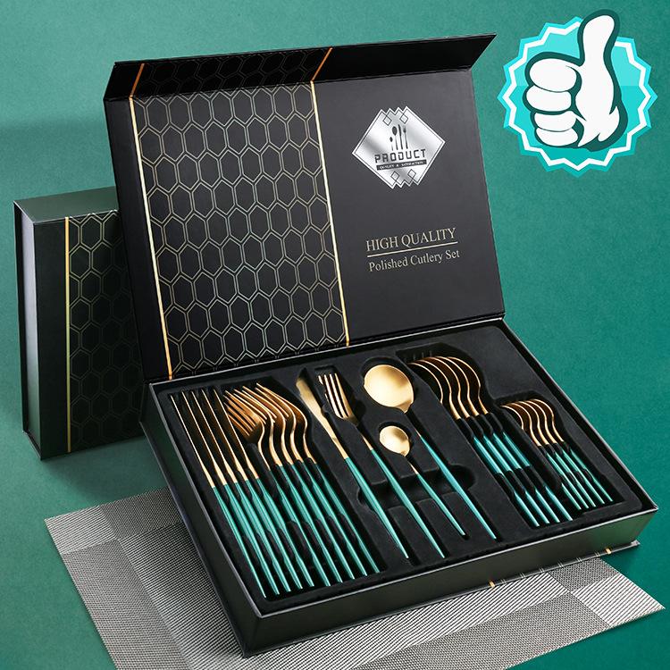 Green/Golden (4406)-24 PCs Premium Steel Cutlery Set