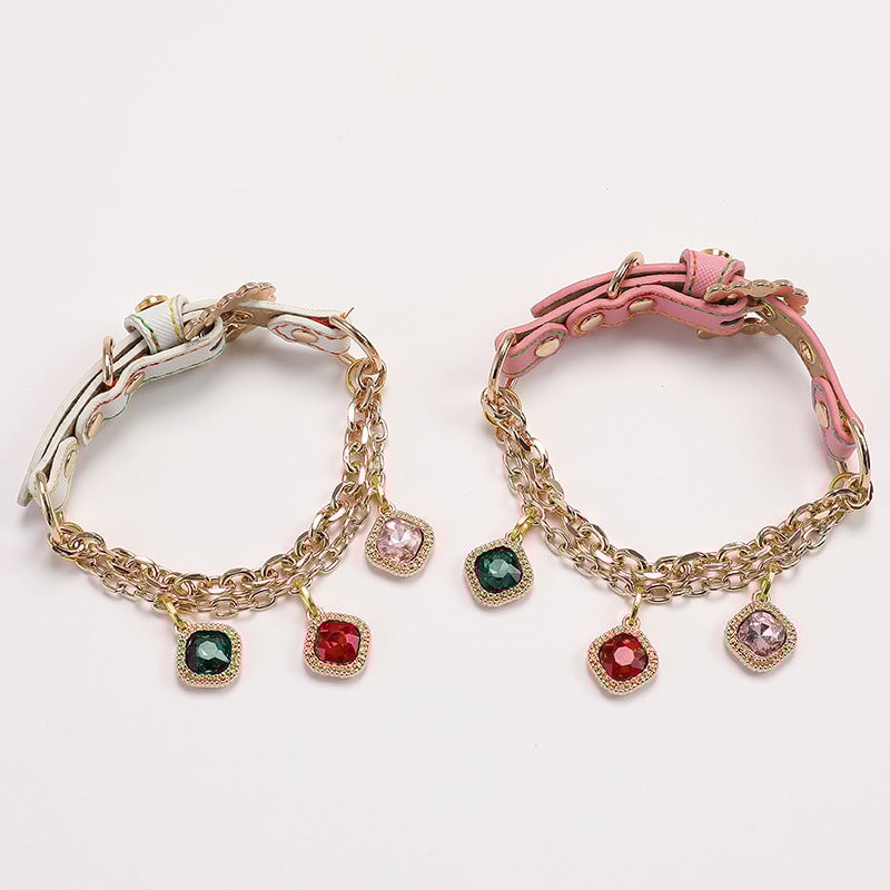 Multicolor Rhinestone Dog Cat Collar&Leash