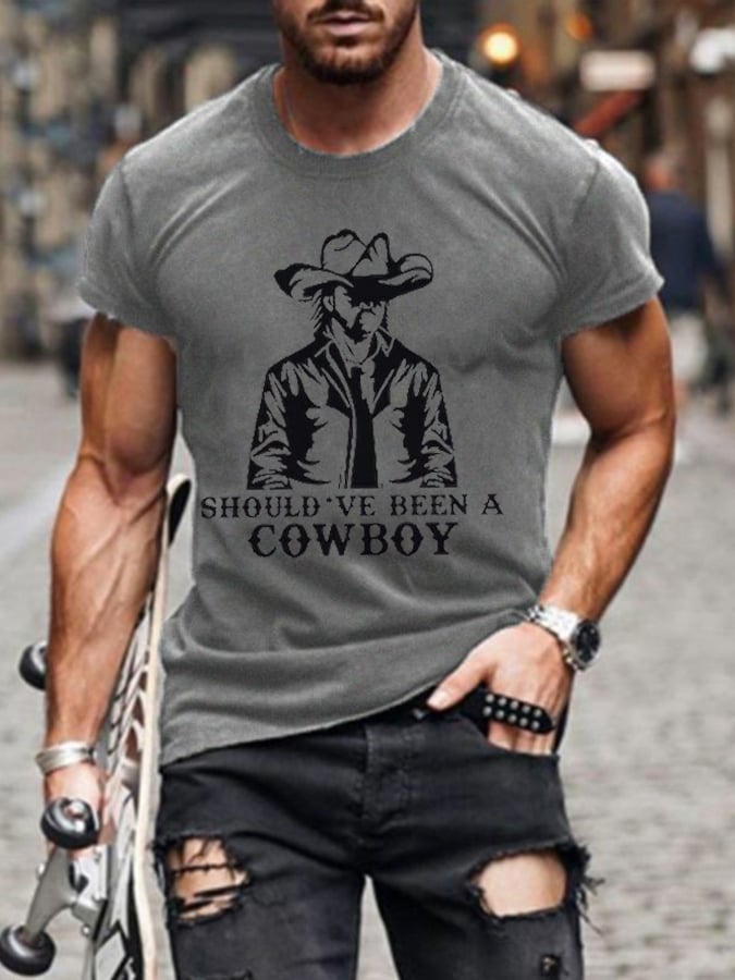 Men's Should've Been A Cowboy RIP Keith Country Music Printed Casual T-Shirt