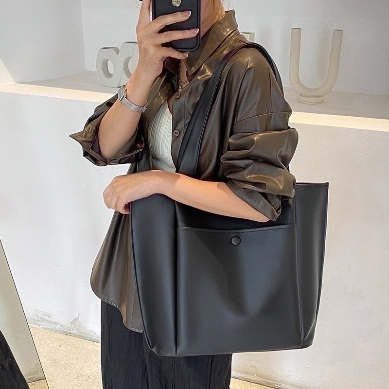 Women's Large Pu Leather Solid Color Streetwear Square Open Tote Bag