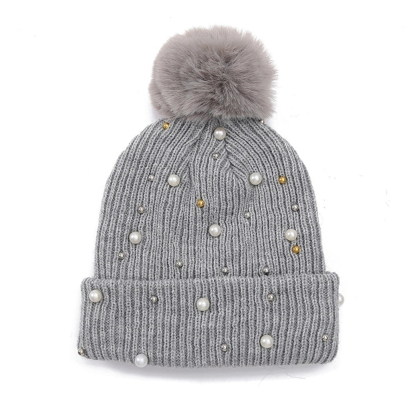 Women's Basic Sweet Minimalist Solid Color Pom Poms Pearl Eaveless Wool Cap