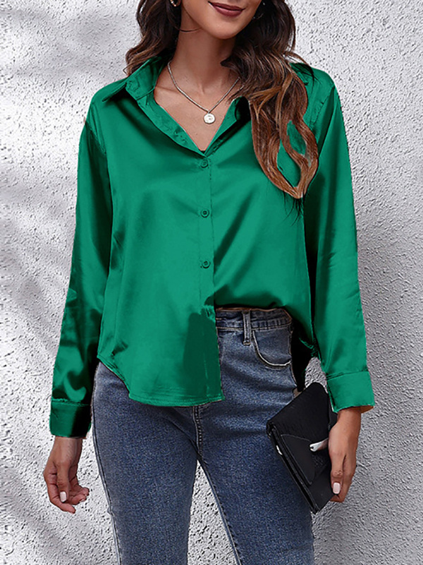 Long Sleeves Loose Solid Color Lapel Blouses&Shirts Tops