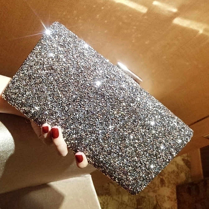 Silver Pu Leather Solid Color Square Evening Bags