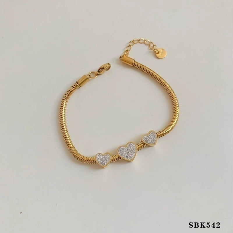 3 Pieces Casual Geometric Heart Shape 304 Stainless Steel 16K Gold Plated White Gold Plated Gold Plated Zircon Bracelets In Bulk