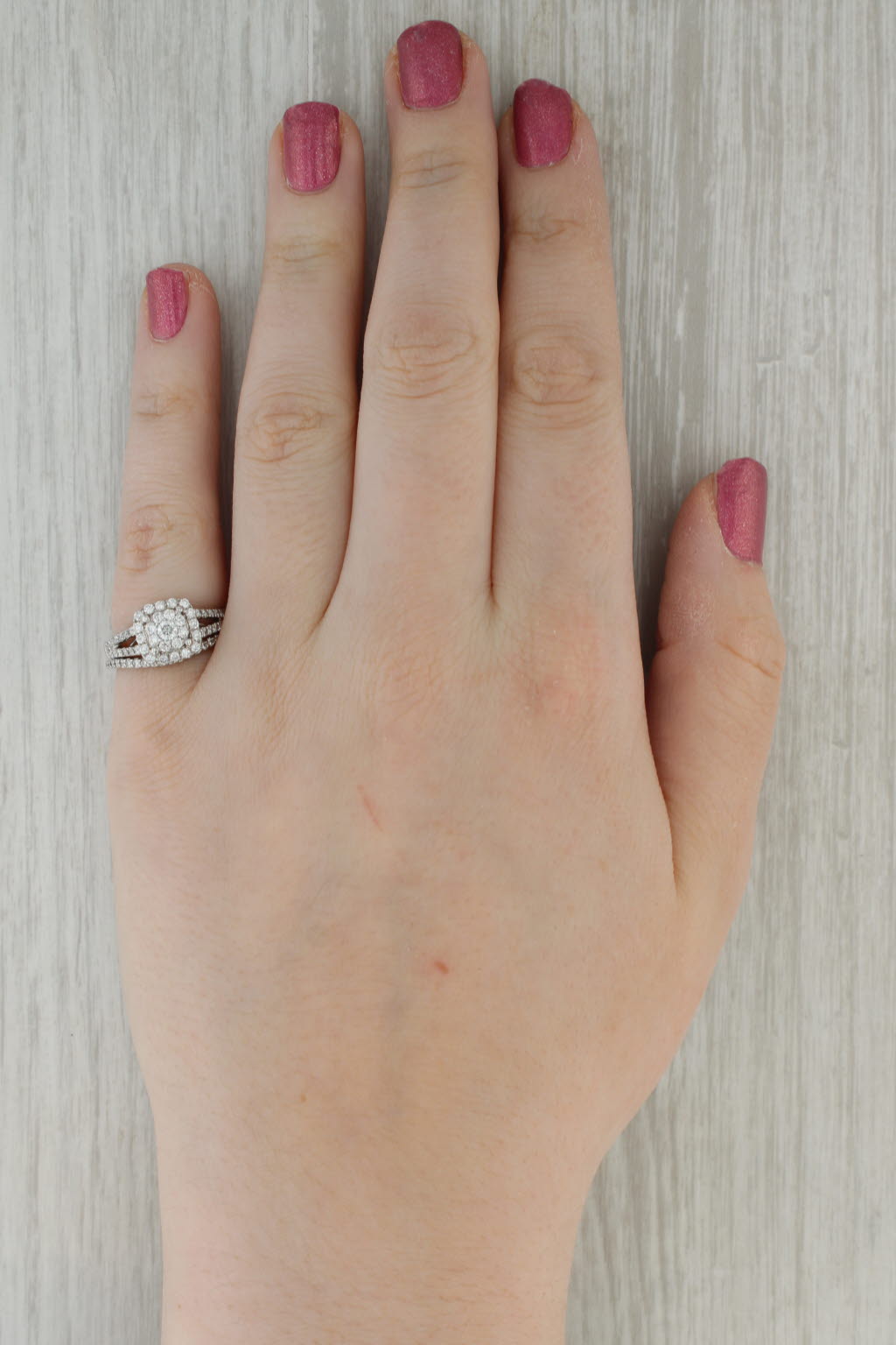 0.85ctw Diamond Halo Engagement Ring Wedding Band Bridal Set 14k White Gold Sz 6