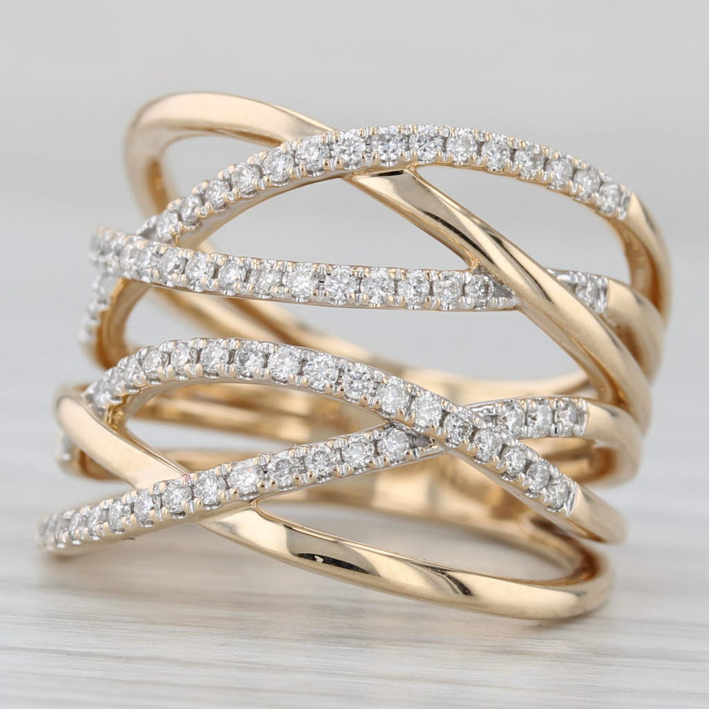 Cardow 0.75ctw Diamond Crossover Ring 14k Yellow Gold Size 7 Cocktail
