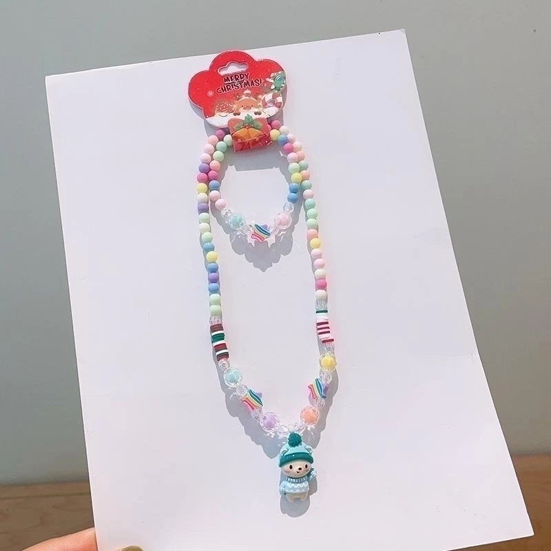 Cute Christmas Tree Santa Claus Elk Resin Beaded Christmas Kid's Jewelry Set