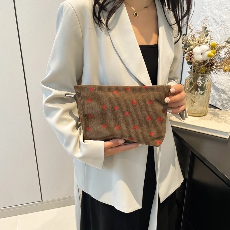 Black White Brown Corduroy Fruit Square Clutches