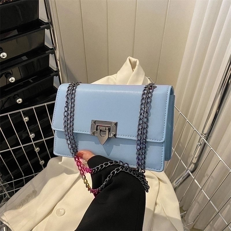 Women's Pu Leather Solid Color Classic Style Square Lock Clasp Shoulder Bag Crossbody Bag