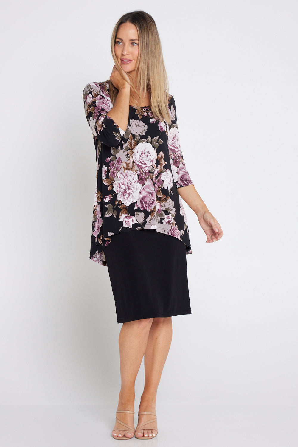 Myra Overlay Dress - Mauve Roses