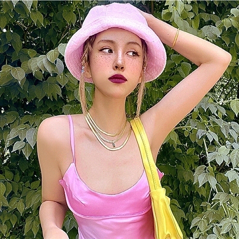 Women's Minimalist Solid Color Flat Eaves Bucket Hat