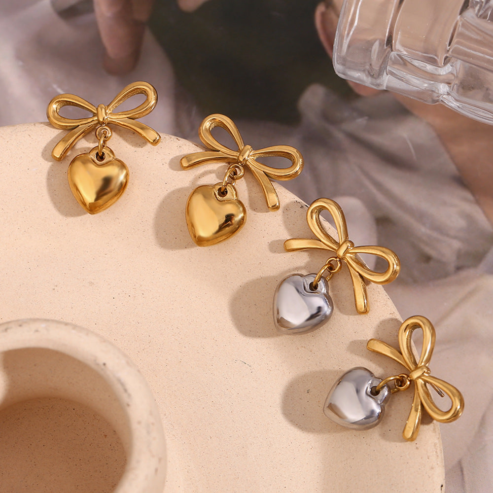 Fashion Bowknot Stainless Steel 18K Gold Plated Earrings