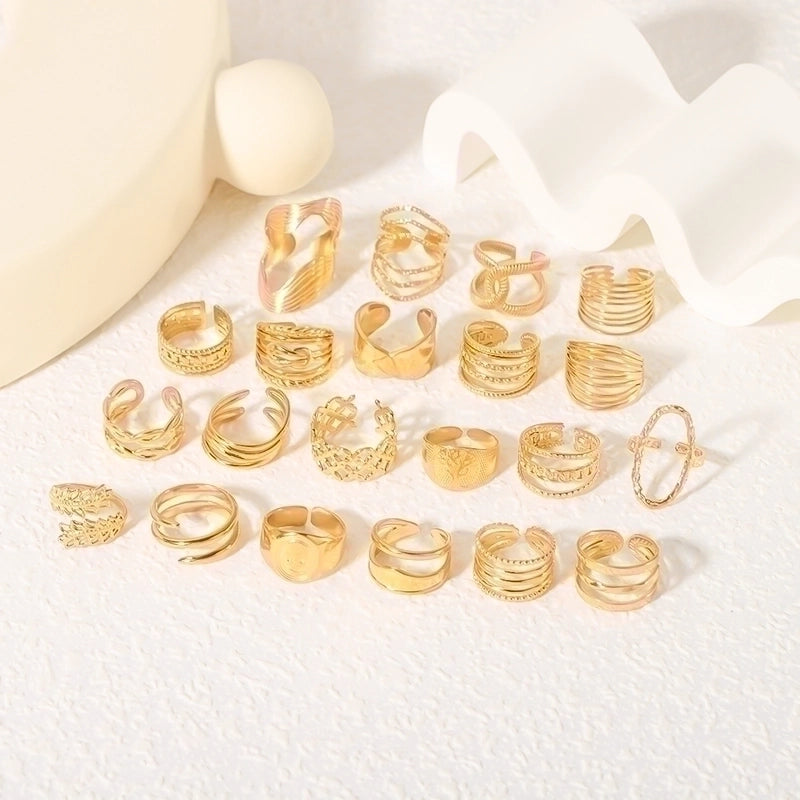 2 Pieces Stainless Steel 18K Gold Plated IG Style Basic Minimalist Plating Tree Symbol Lingge Open Rings