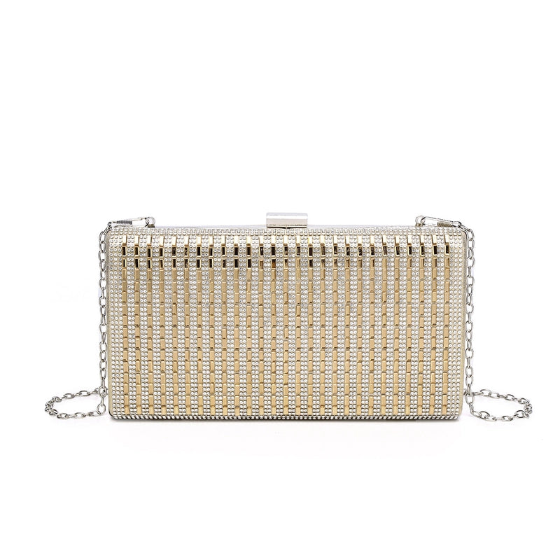 Black Gold Silver Metal Stripe Rhinestone Square Evening Bags
