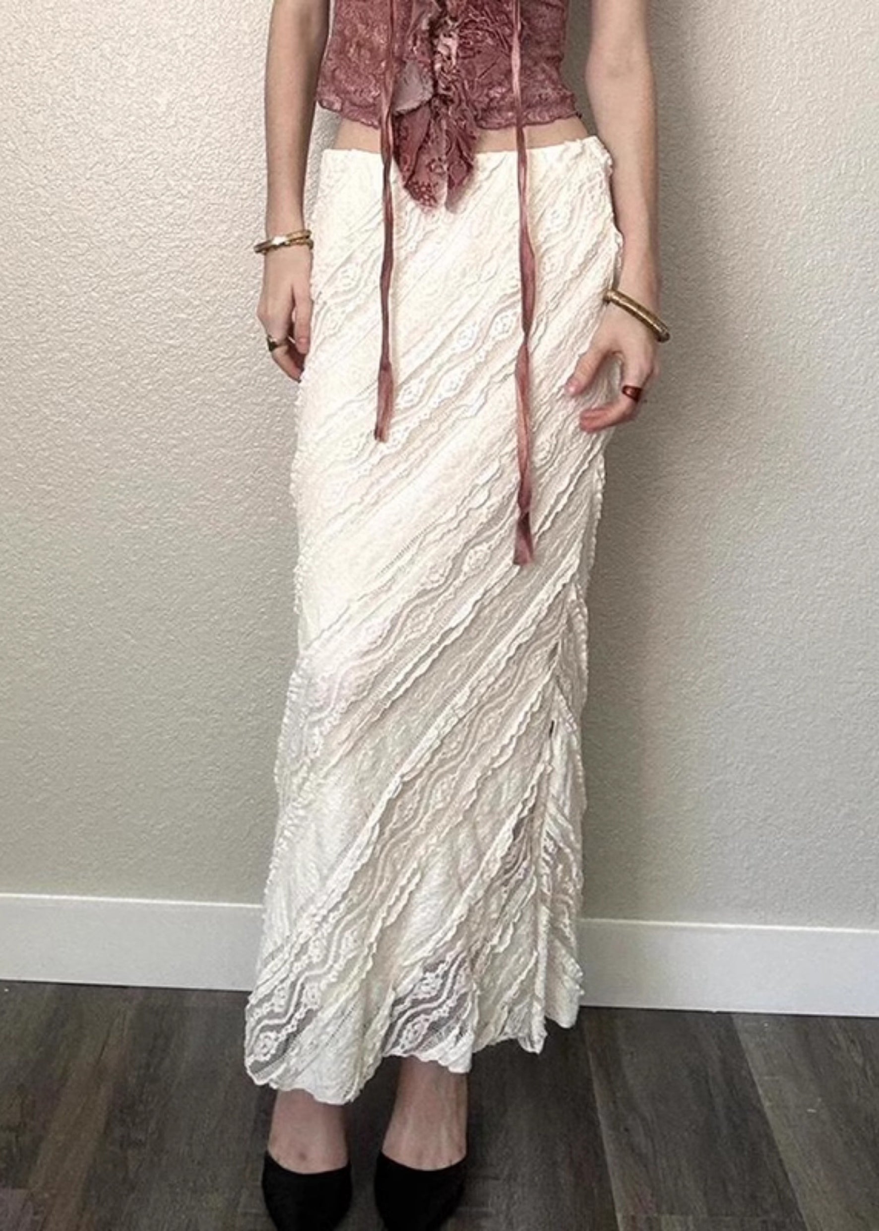 Art White Side Open High Waist Lace Skirts Summer