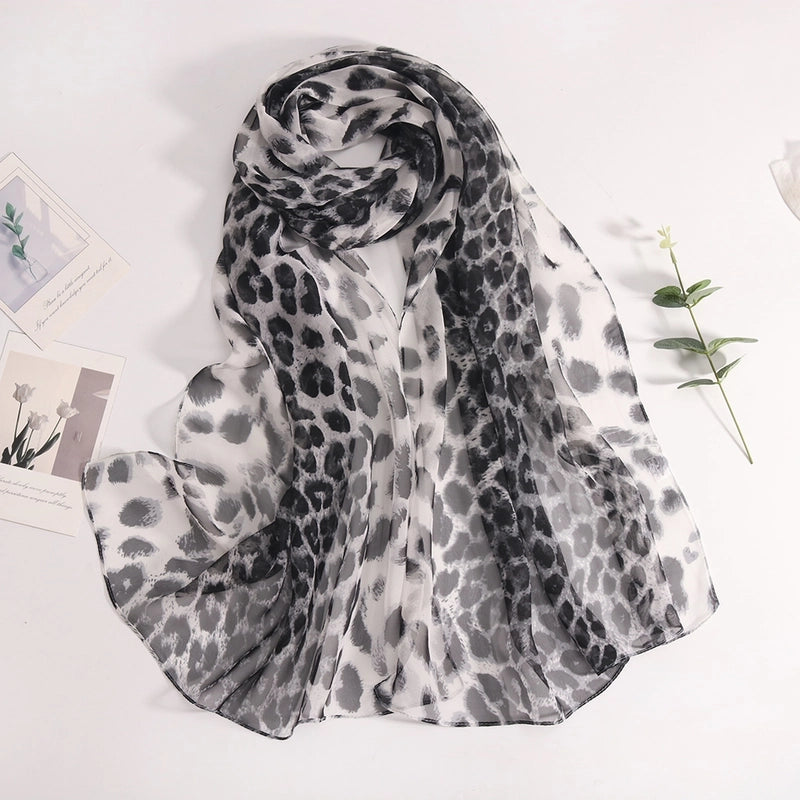 Women's Minimalist Leopard Chiffon Silk Scarf
