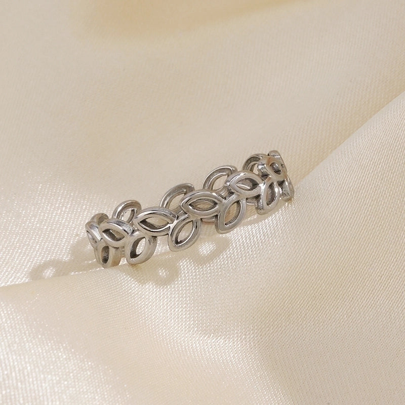 304 Stainless Steel 18K Gold Plated Minimalist Plating Leaves Open Rings