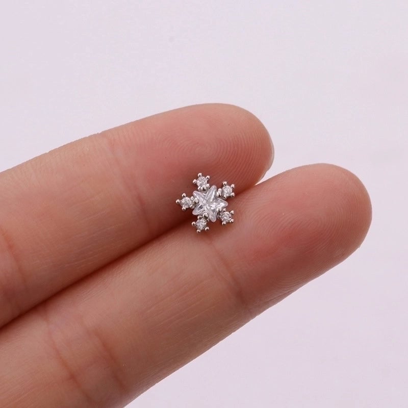 5 Pieces Ear Cartilage Rings & Studs Snowflake Copper Inlaid Shell