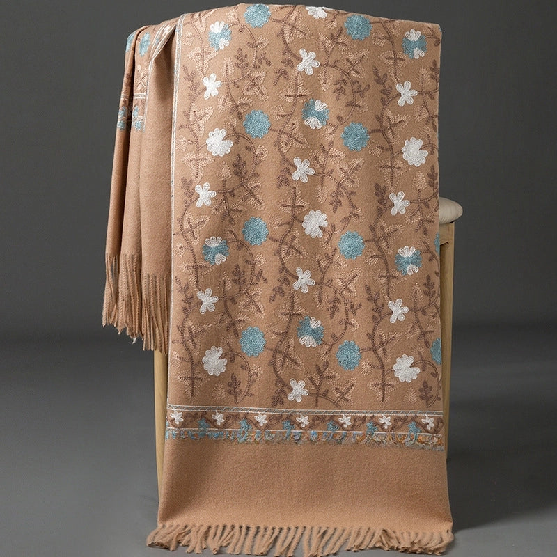 Embroidered Imitation Wool Cashmere Scarf Women's Autumn And Winter Cheongsam Air Conditioning Shawl Summer Outer Wear Multi-purpose Mother Style