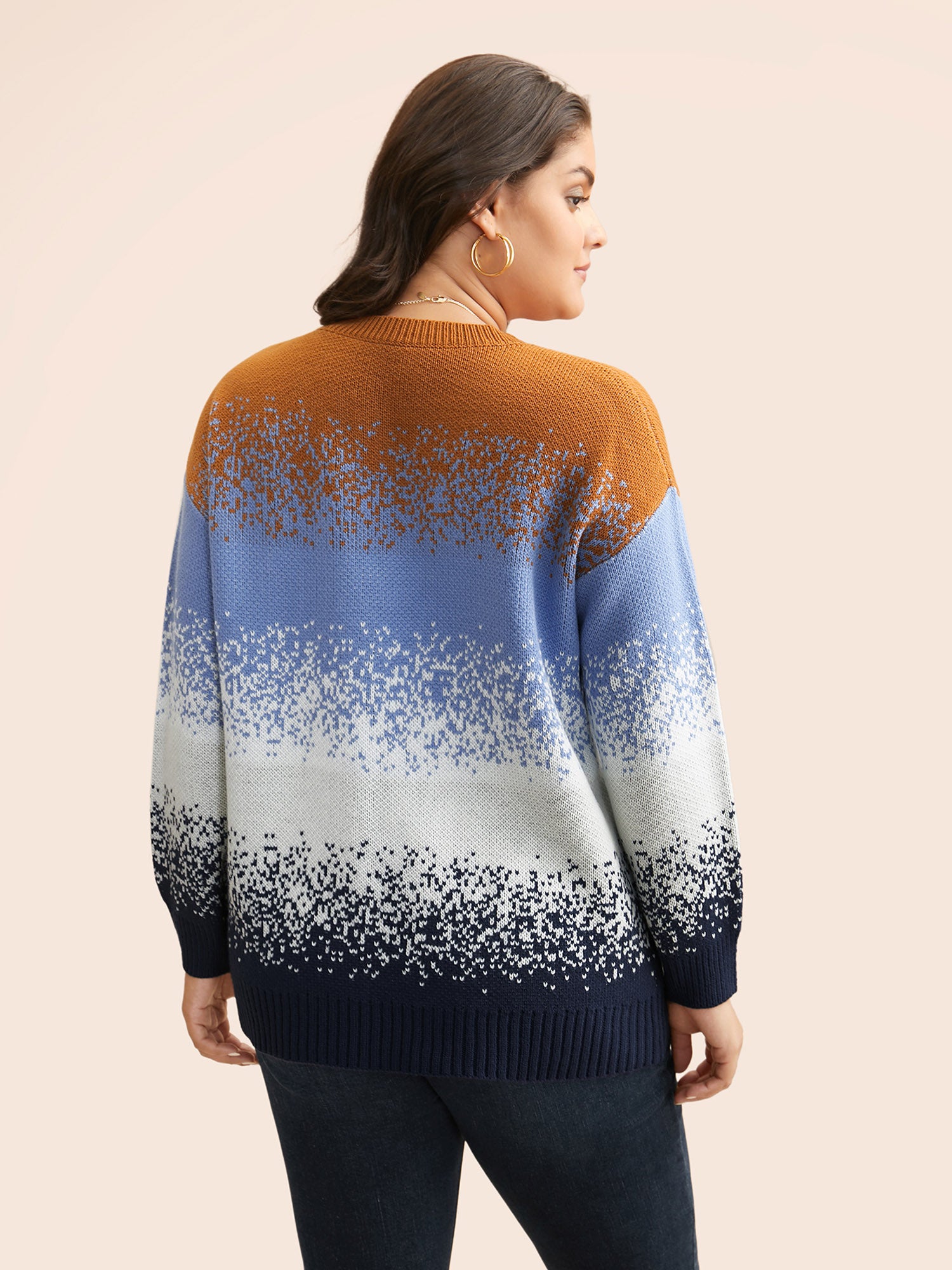 Gradient Dyeing Contrast Drop Shoulder Pullover