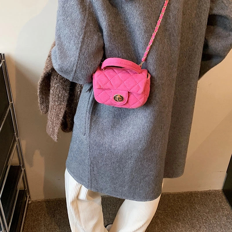 Women's Suede Solid Color Basic Metal Button Square Lock Clasp Shoulder Bag Crossbody Bag