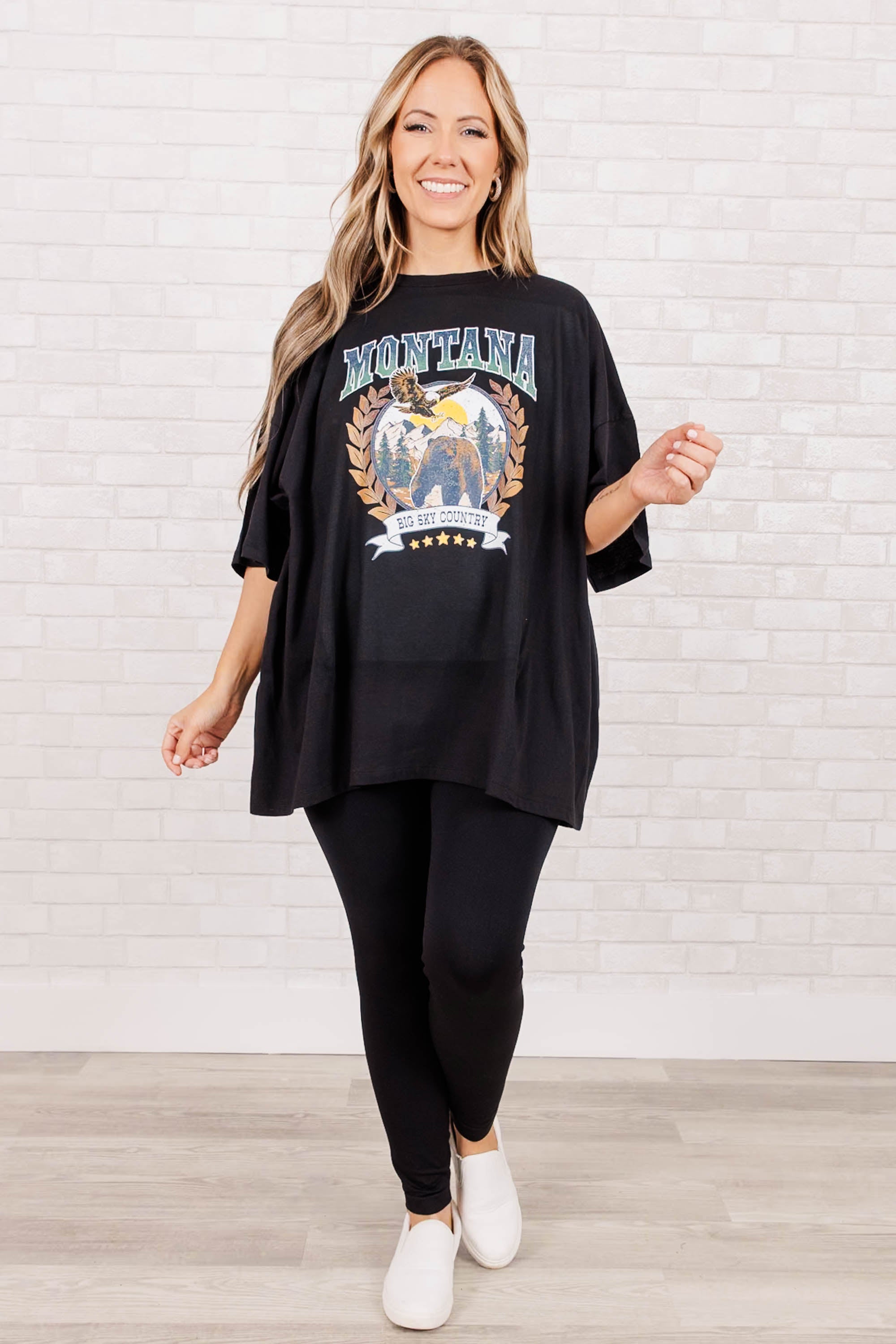 Montana Skies Boyfriend Tee. Black