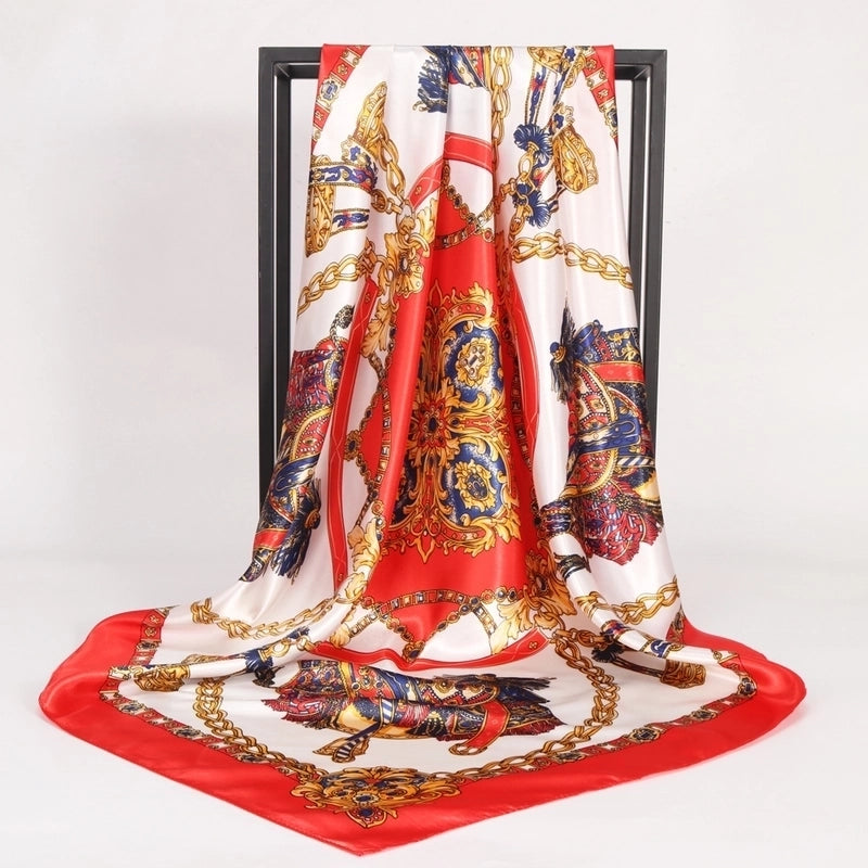 Women's Elegant Lady Modern Style Printing Satin Silk Scarf