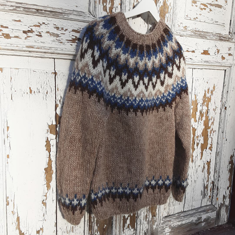 Vintage Knitted Jacquard Brown Iceland Crew Neck Sweater