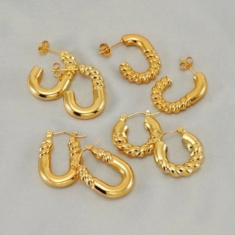 1 Pair Elegant Square Water Droplets Polishing Plating Stainless Steel Titanium Steel 18K Gold Plated Earrings