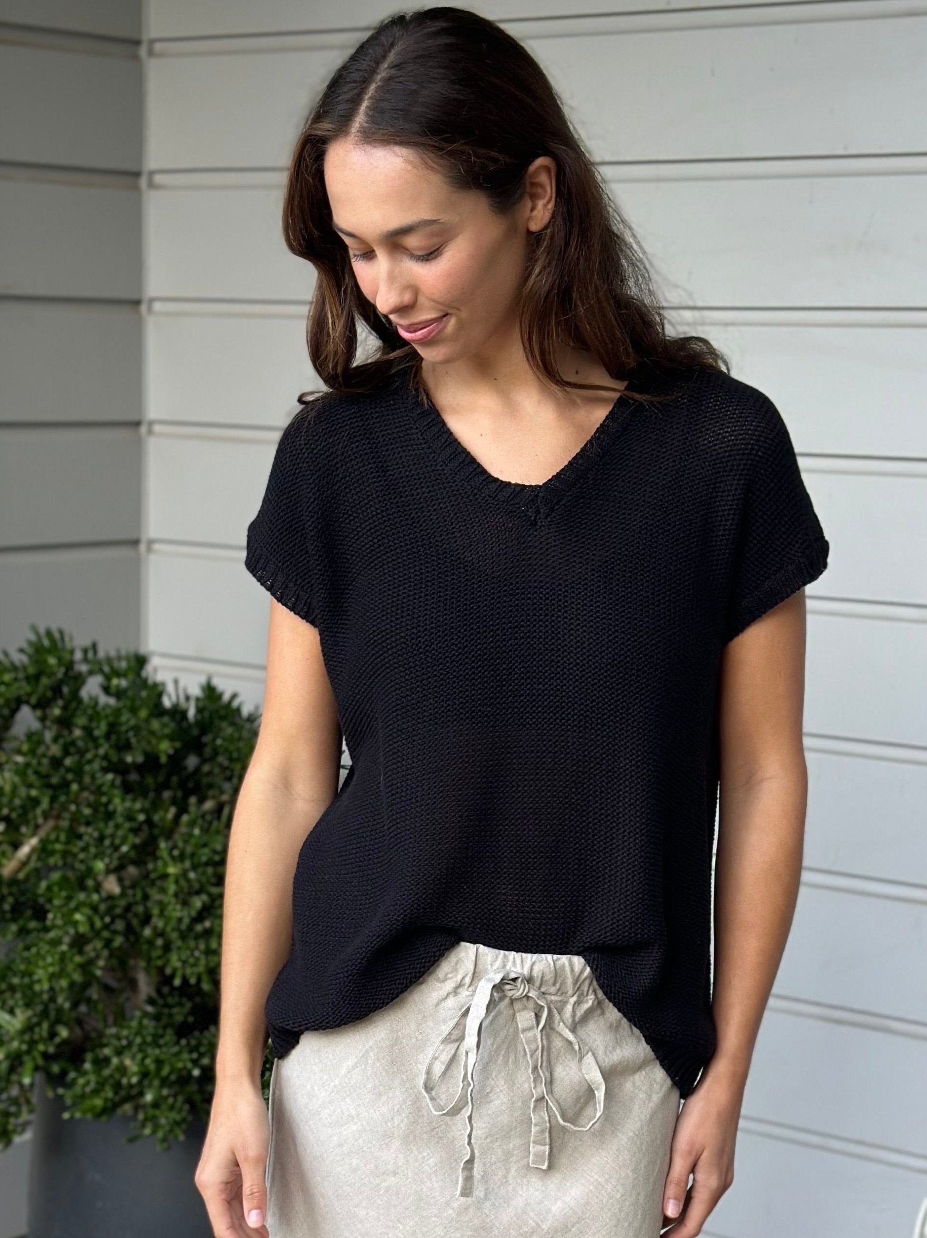 lara knit top - black cotton