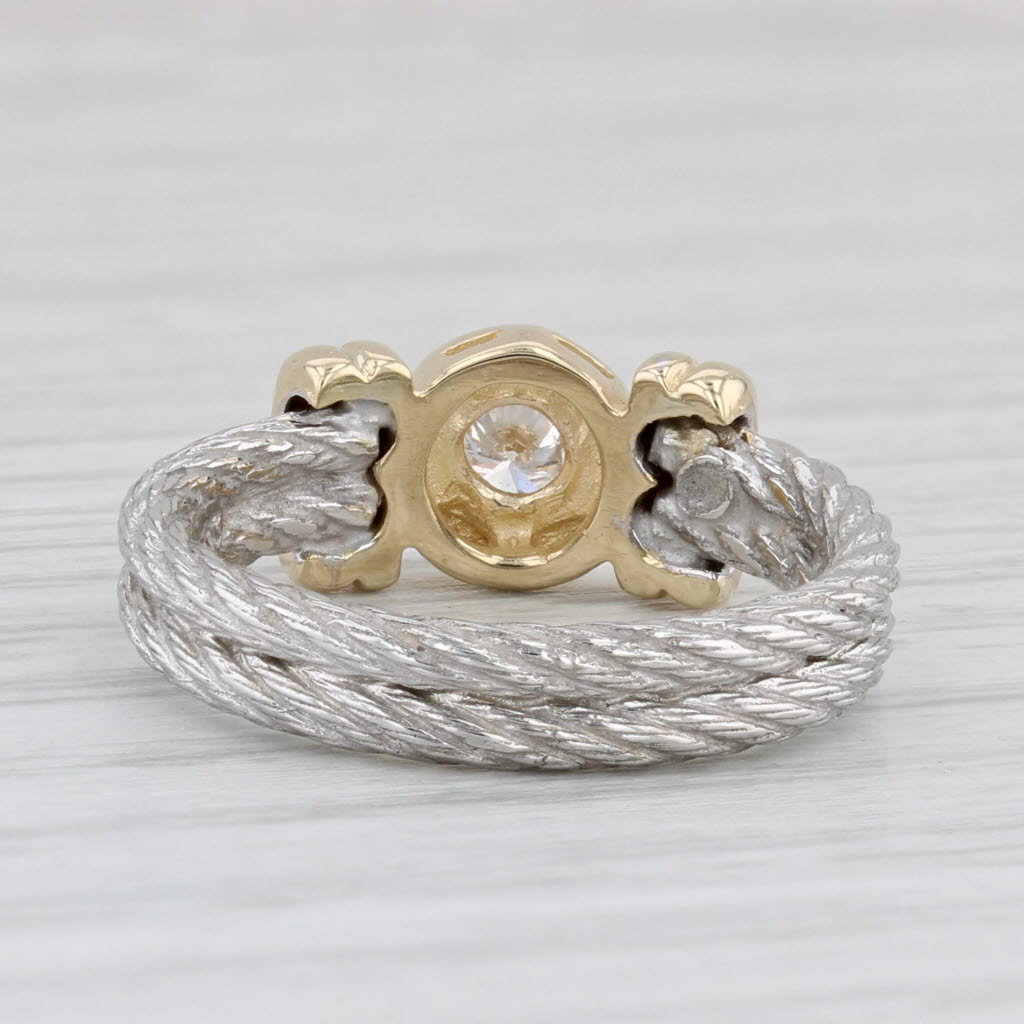 0.17ct Round Diamond Solitaire Cable Ring 14k Yellow White Gold Sz 6 Engagement