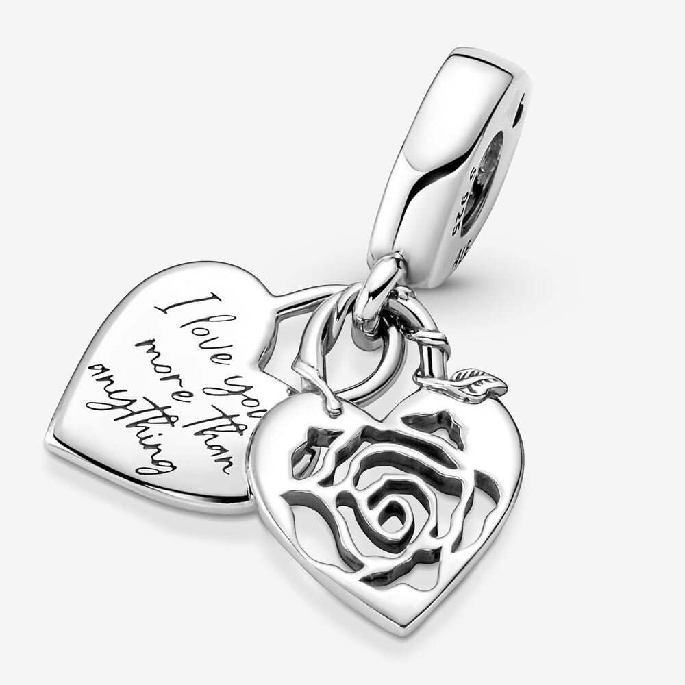 Rose Heart Padlock Dangle Pandora Charm