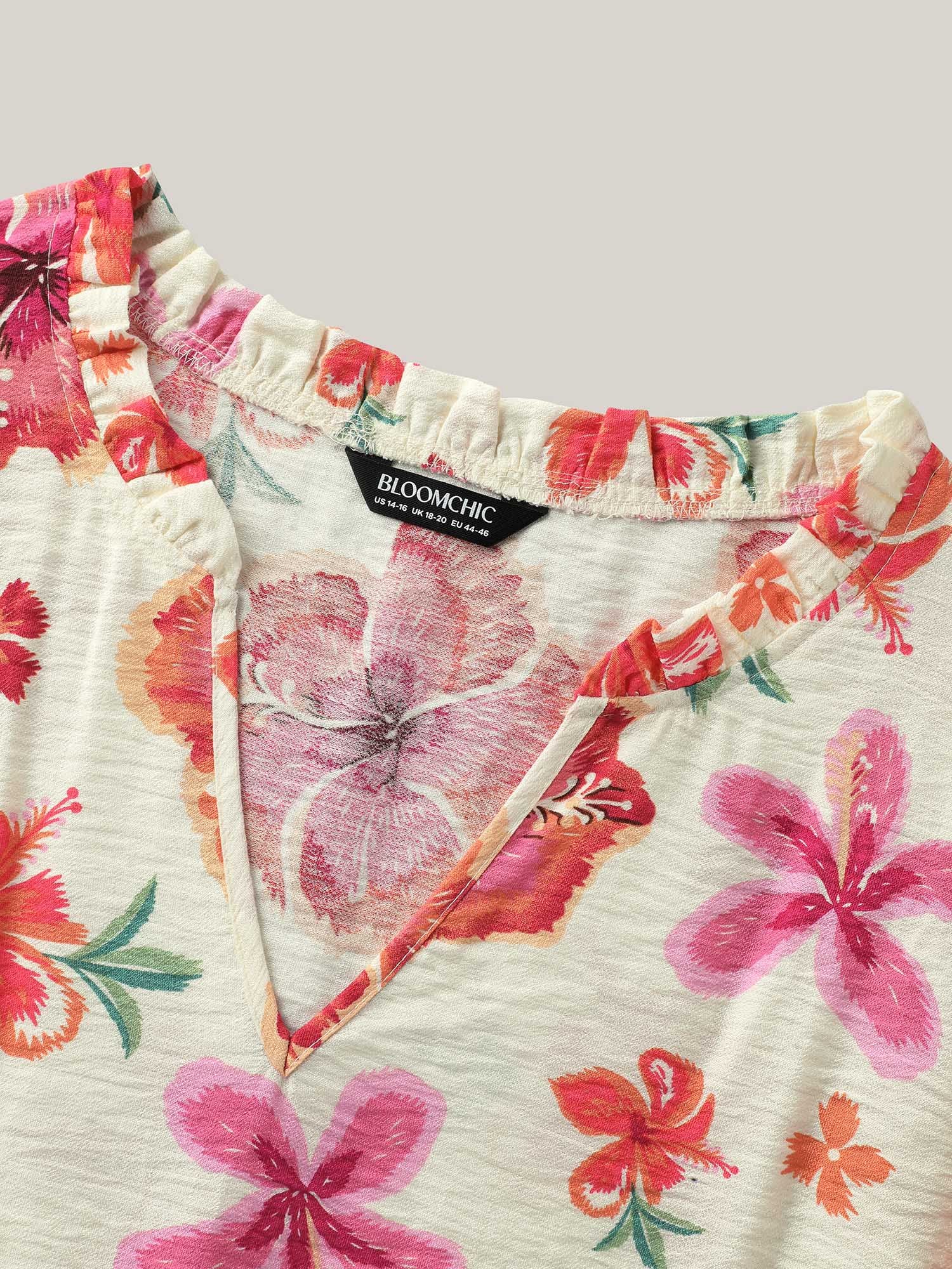 Large Floral Print Notched Collar Blouse