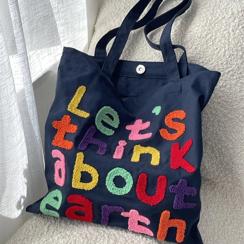 Women's Medium Canvas Letter Basic Classic Style Square Magnetic Buckle Canvas Bag