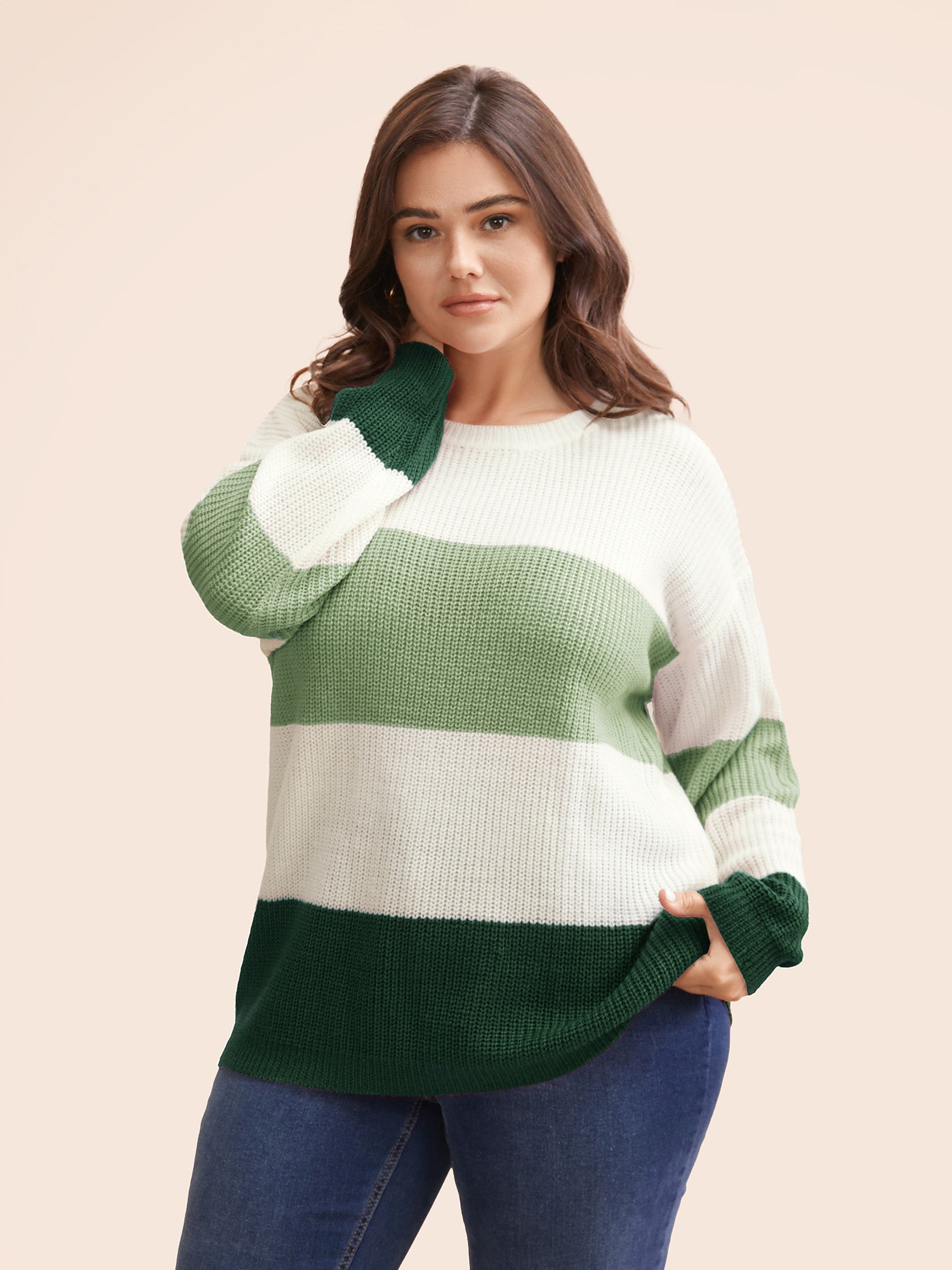 Round Neck Colorblock Contrast Pullover