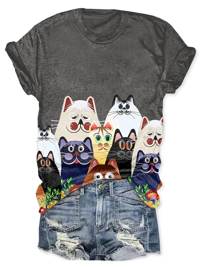 Retro Cats Painting Print T-Shirt